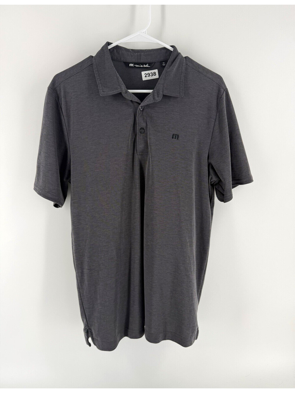 TravisMathew Men's Gray Solid Polo Shirt Short Sleeve Collared Logo M